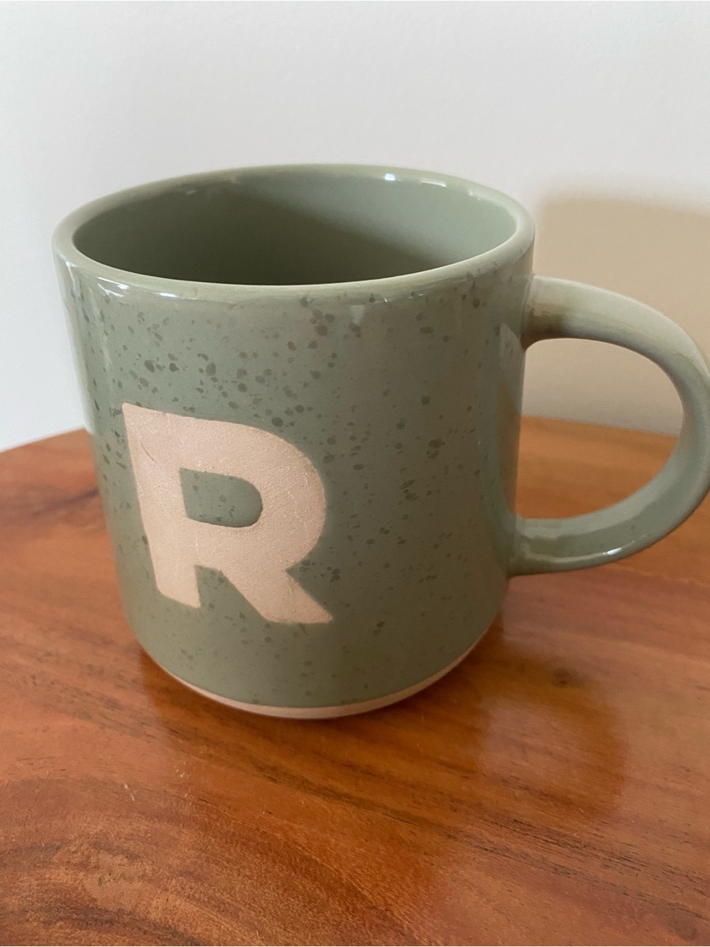Monogram R Stoneware Mug in Sage Green